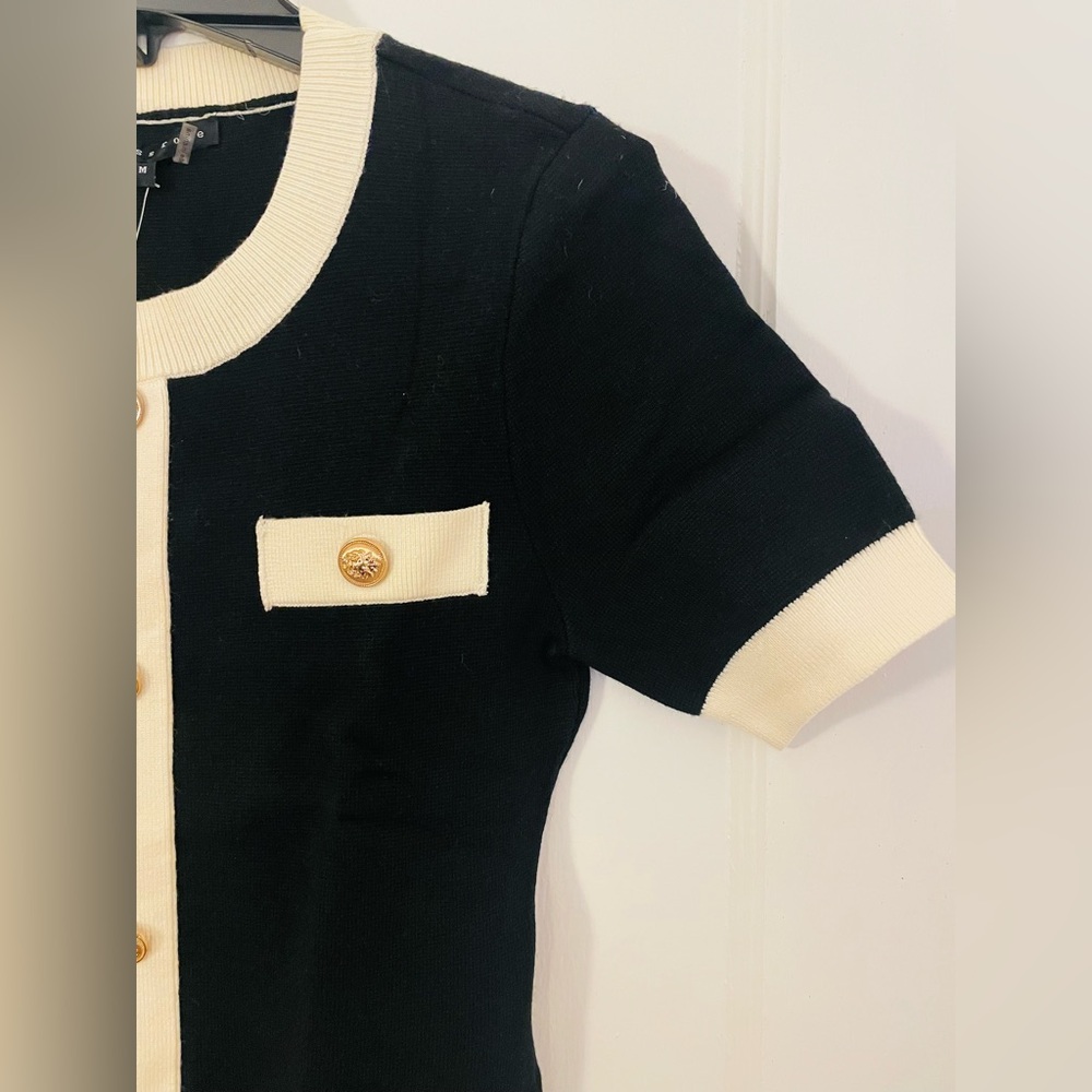 NWT! Endless Rose Contrast Rib Sheath Dress Gold Button Size Medium - Picture 5 of 15